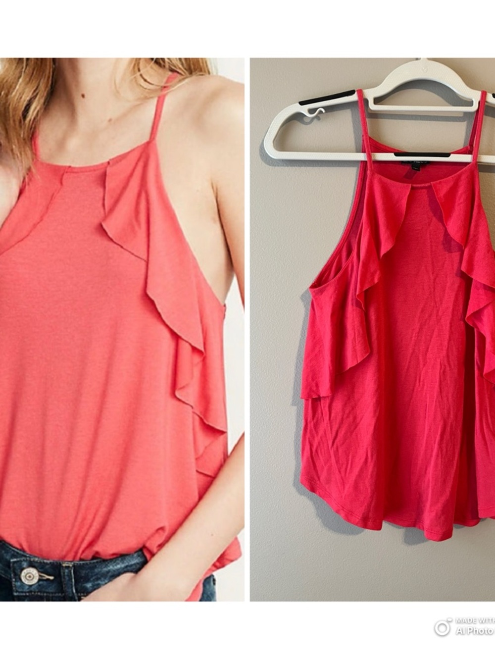 Express Hot Pink Ruffle Halter Camisole